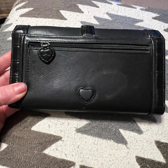 Retro Brighton Large Black Leather Crossbody purse Wallet Buckle Heart Details. - Picture 8 of 16